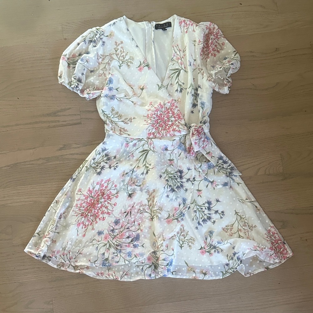 Trixxi White Dress with Pink & Light Blue Accents
